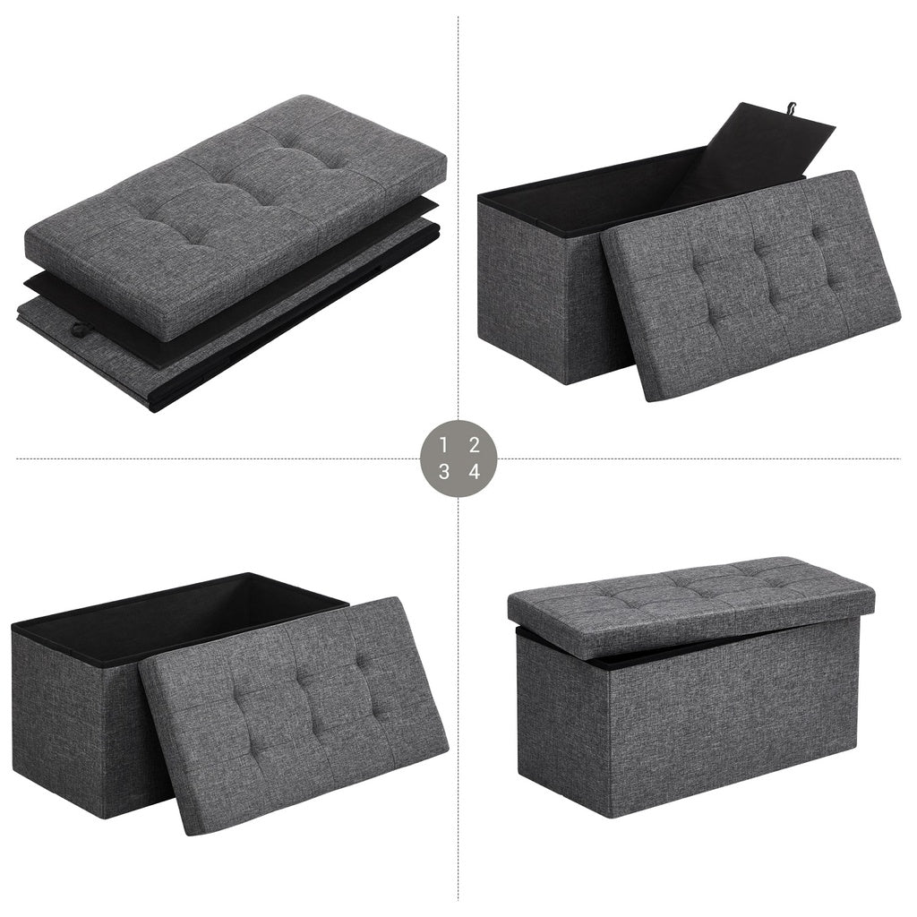 SONGMICS 76cm Folding Storage Ottoman Bench Foot Rest Stool Dark Gray - Cosy Abode
