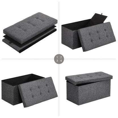 SONGMICS 76cm Folding Storage Ottoman Bench Foot Rest Stool Dark Gray - Cosy Abode