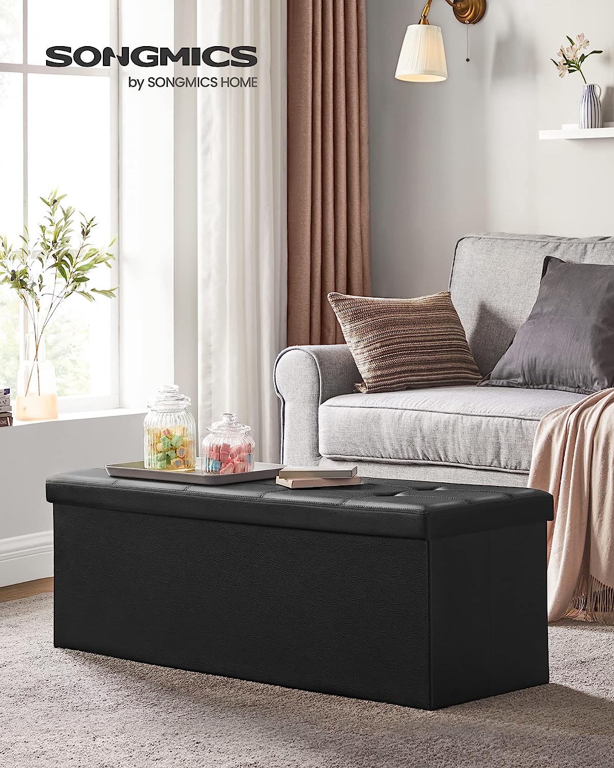 SONGMICS 109cm Folding Storage Ottoman Bench Black - Cosy Abode