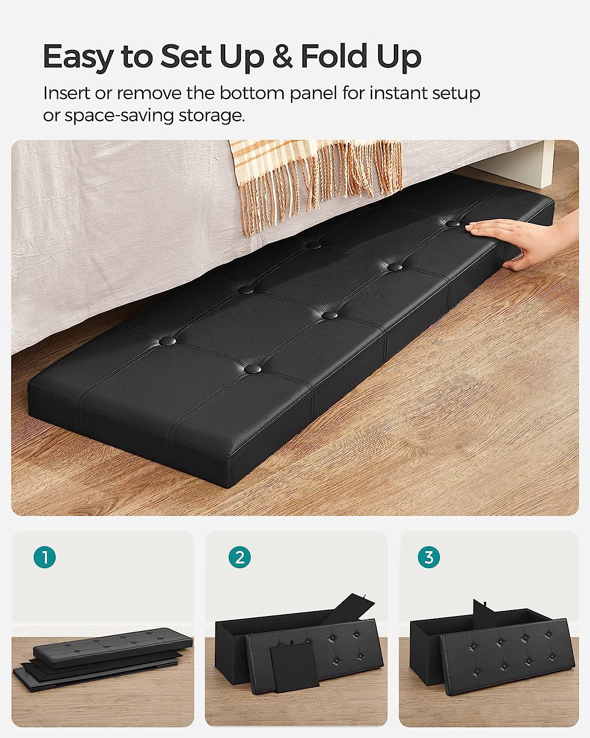SONGMICS 109cm Folding Storage Ottoman Bench Black - Cosy Abode