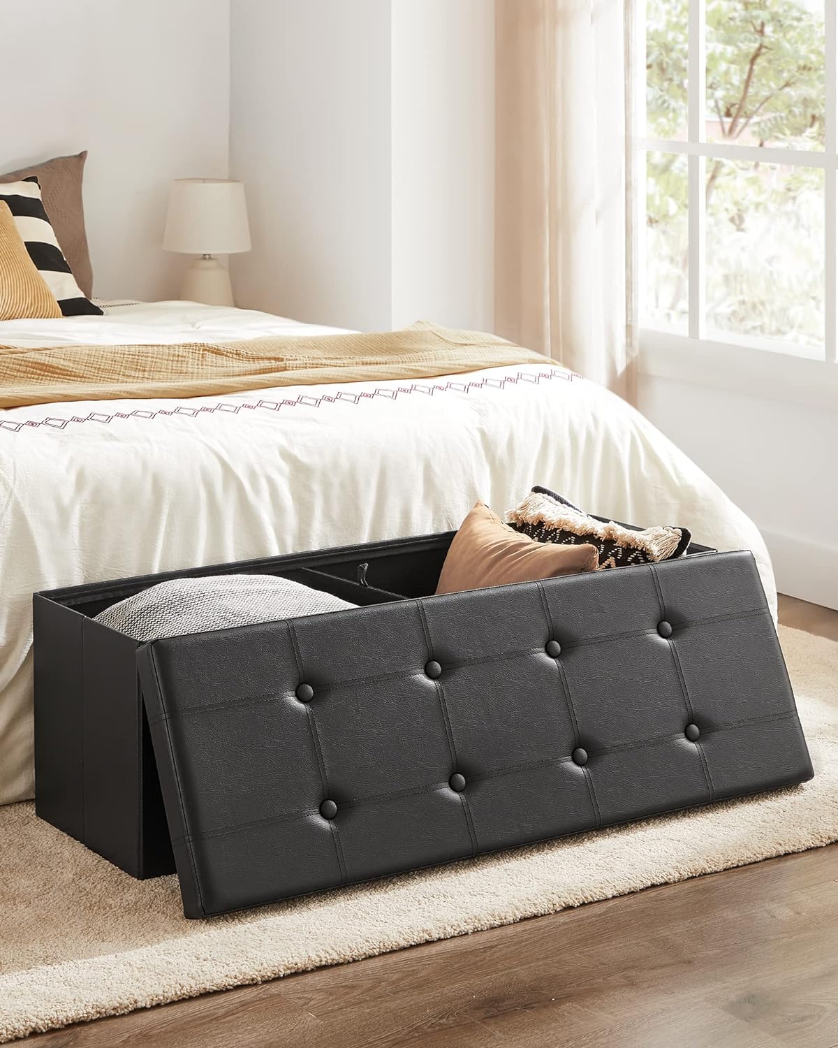 SONGMICS 109cm Folding Storage Ottoman Bench Black - Cosy Abode