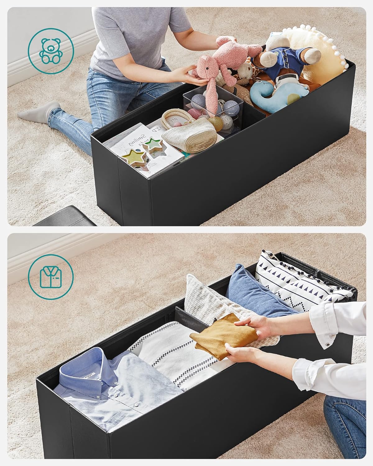 SONGMICS 109cm Folding Storage Ottoman Bench Black - Cosy Abode