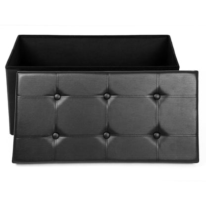 SONGMICS 76cm Folding Storage Ottoman Bench Footrest Black - Cosy Abode
