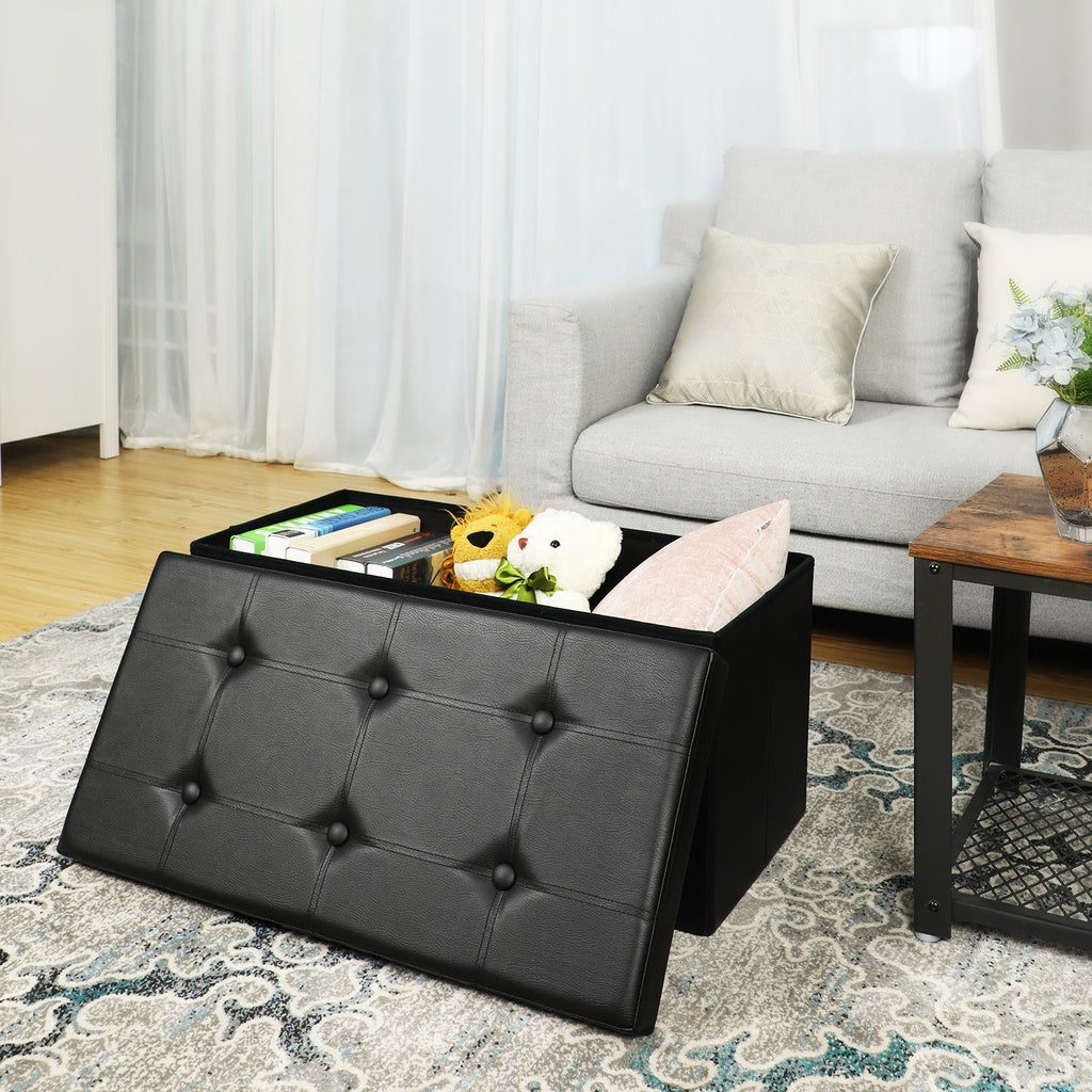 SONGMICS 76cm Folding Storage Ottoman Bench Footrest Black - Cosy Abode