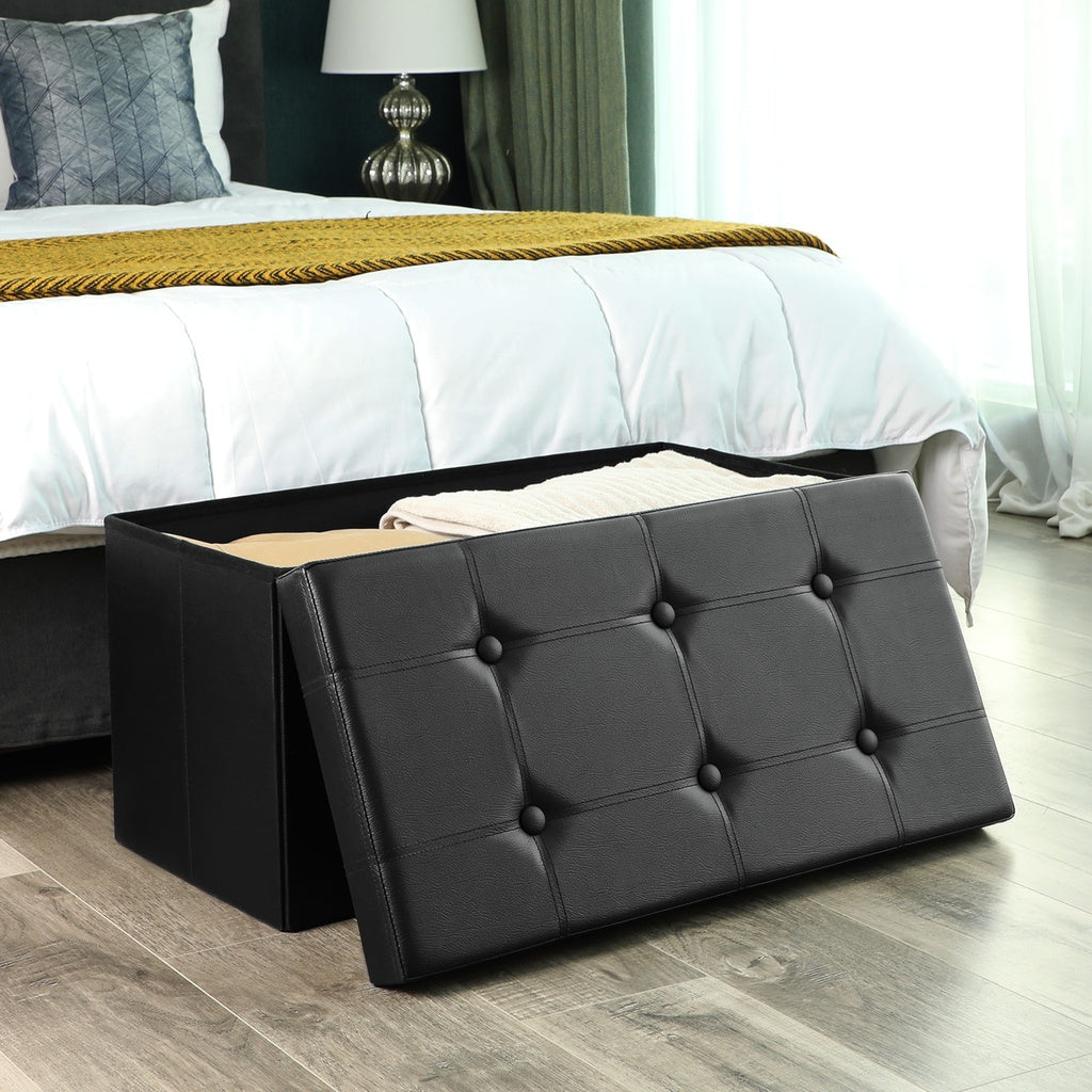 SONGMICS 76cm Folding Storage Ottoman Bench Footrest Black - Cosy Abode