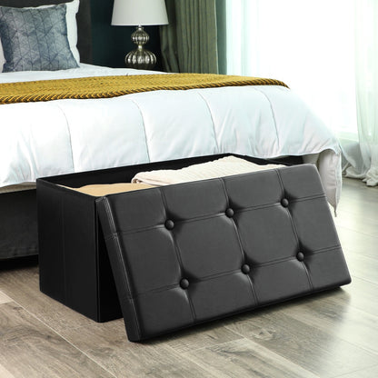 SONGMICS 76cm Folding Storage Ottoman Bench Footrest Black - Cosy Abode