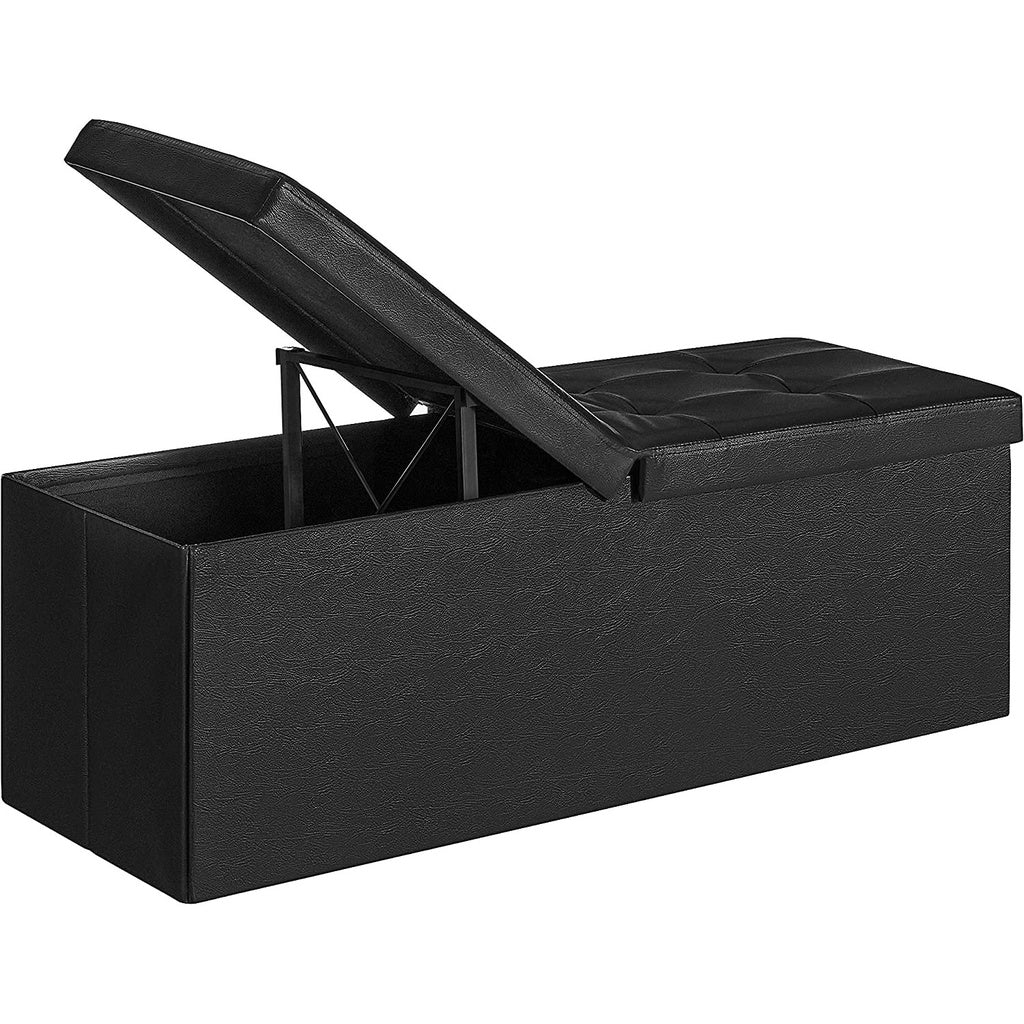 SONGMICS 110cm Folding Storage Ottoman Bench with Flipping Lid Footrest Black - Cosy Abode