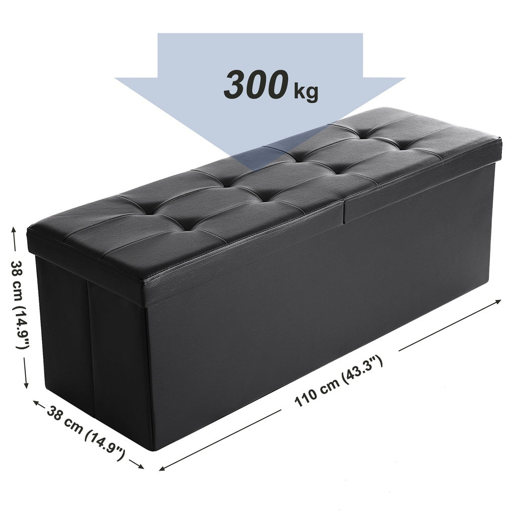 SONGMICS 110cm Folding Storage Ottoman Bench with Flipping Lid Footrest Black - Cosy Abode