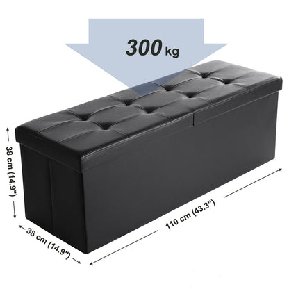 SONGMICS 110cm Folding Storage Ottoman Bench with Flipping Lid Footrest Black - Cosy Abode