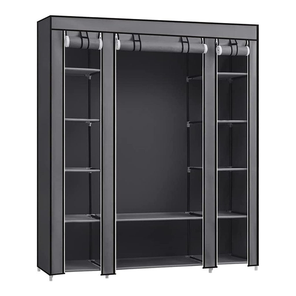 SONGMICS 150cm Portable Closet Organizer, Wardrobe with Shelves and Cover Gray - Cosy Abode