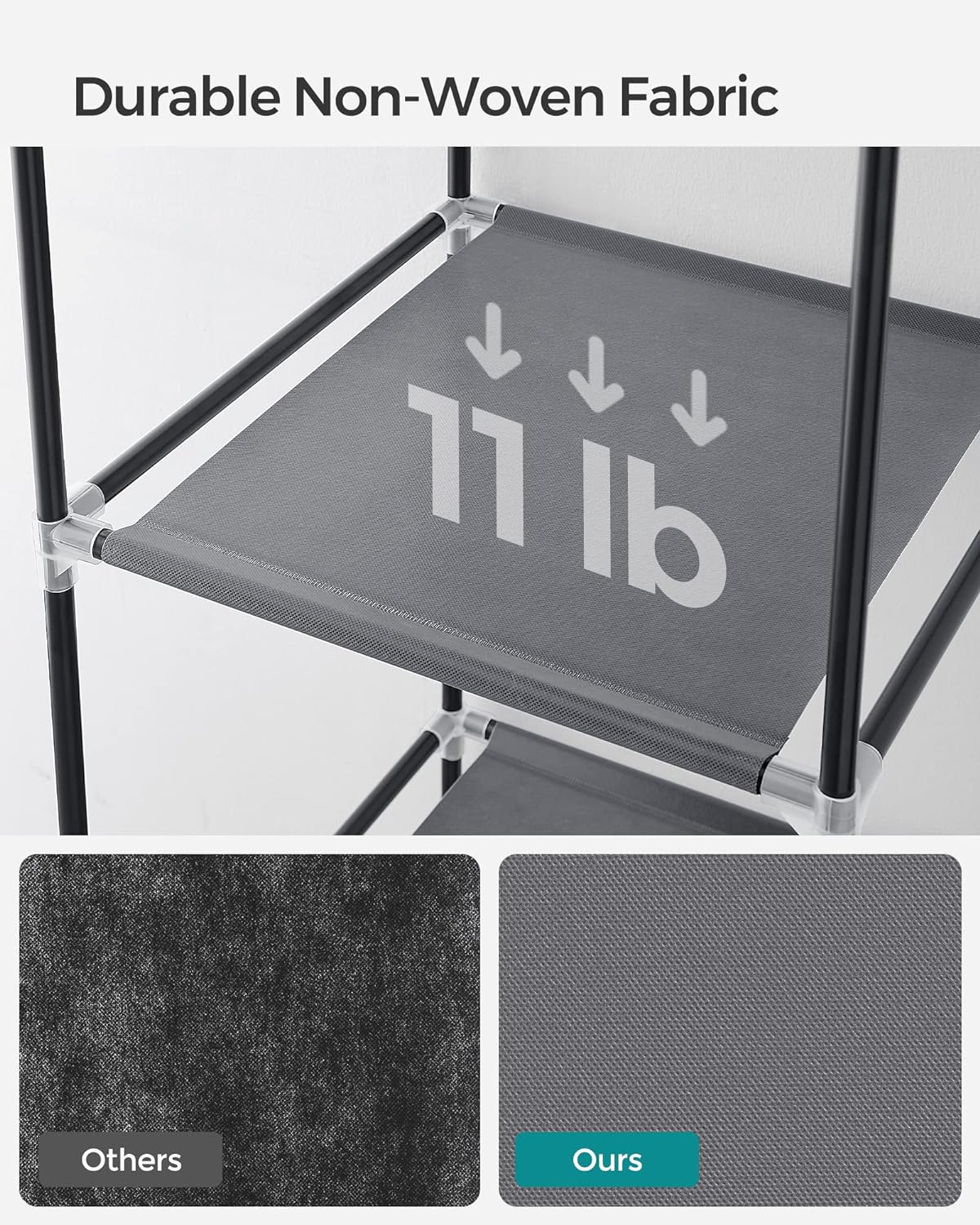 SONGMICS Portable Clothes Storage with 6 Shelves and 1 Clothes Hanging Rail Grey - Cosy Abode