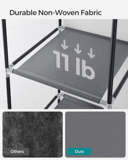 SONGMICS Portable Clothes Storage with 6 Shelves and 1 Clothes Hanging Rail Grey - Cosy Abode