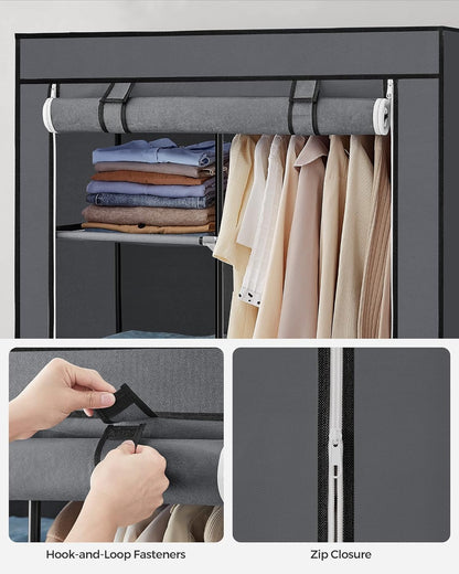 SONGMICS Portable Clothes Storage with 6 Shelves and 1 Clothes Hanging Rail Grey - Cosy Abode