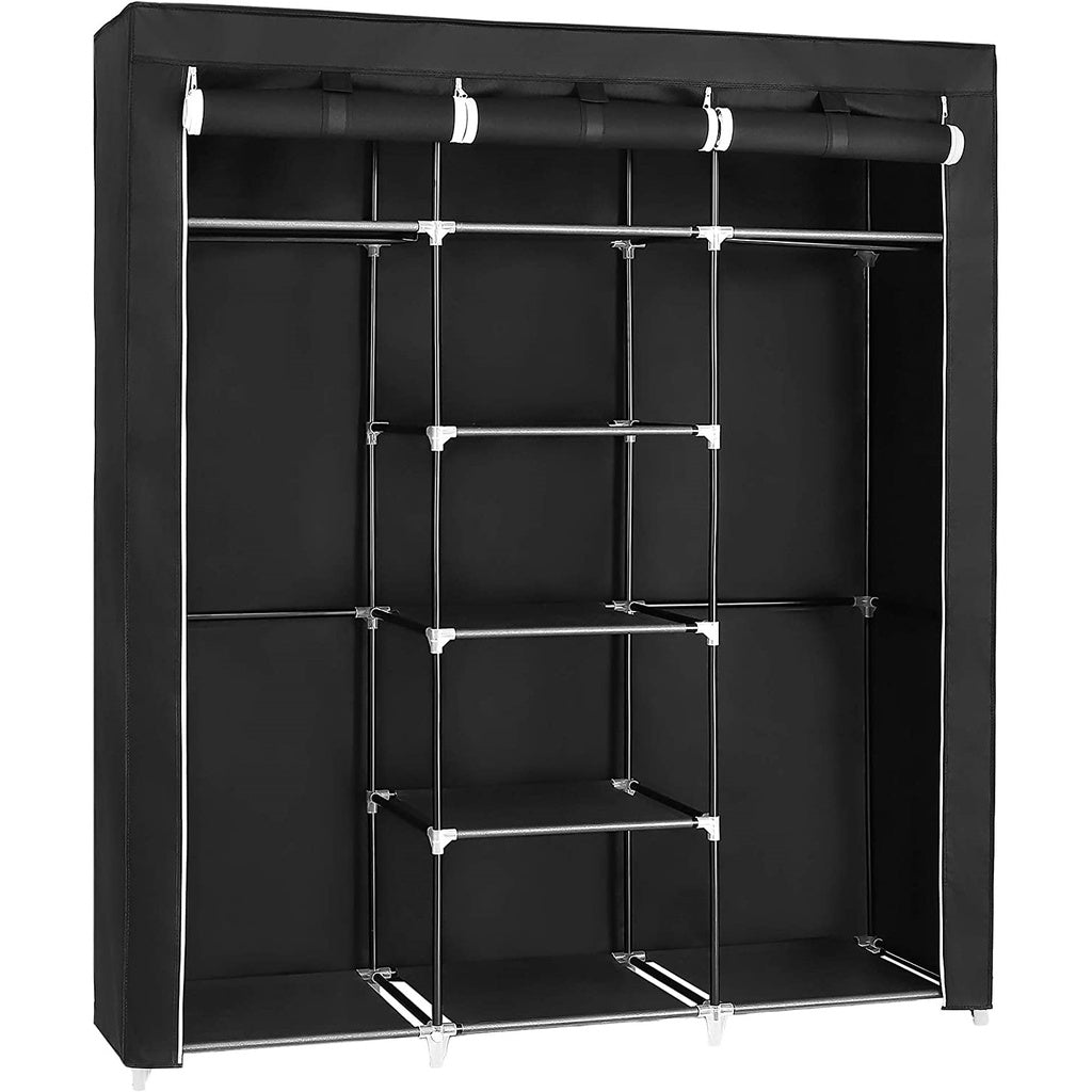 SONGMICS Folding Wardrobe Fabric Cabinet with 2 Clothes Rails Black - Cosy Abode