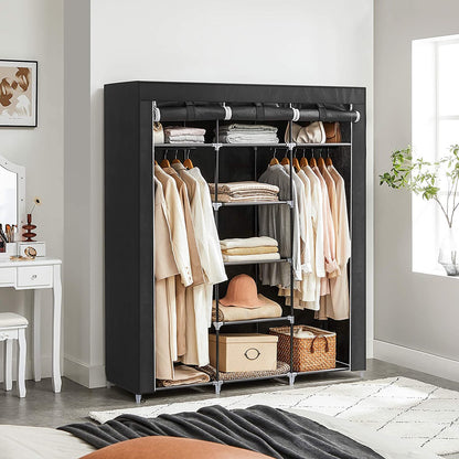 SONGMICS Folding Wardrobe Fabric Cabinet with 2 Clothes Rails Black - Cosy Abode