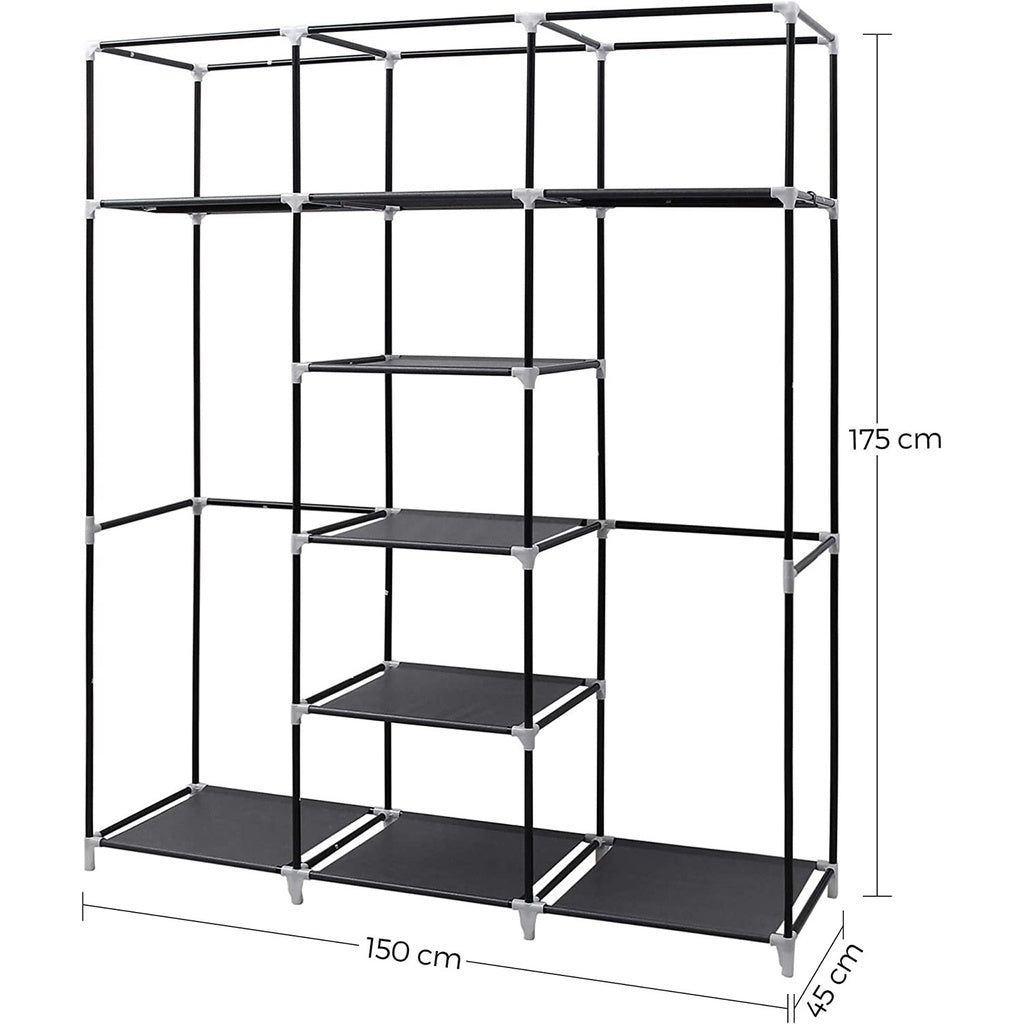 SONGMICS Folding Wardrobe Fabric Cabinet with 2 Clothes Rails Black - Cosy Abode