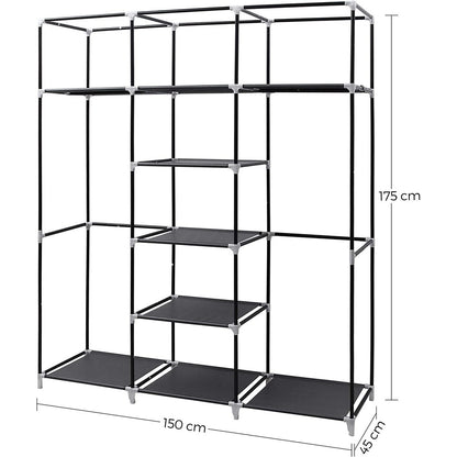 SONGMICS Folding Wardrobe Fabric Cabinet with 2 Clothes Rails Black - Cosy Abode