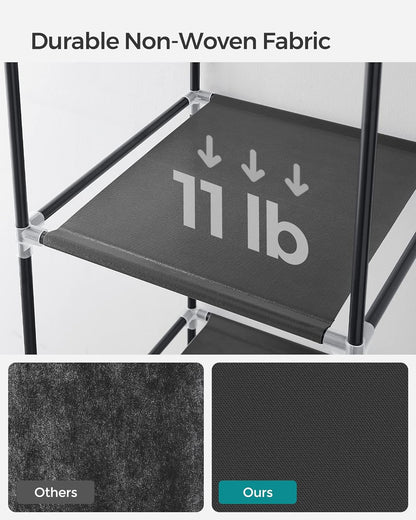 SONGMICS Portable Clothes Storage with 6 Shelves and 1 Clothes Hanging Rail Black - Cosy Abode