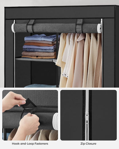 SONGMICS Portable Clothes Storage with 6 Shelves and 1 Clothes Hanging Rail Black - Cosy Abode