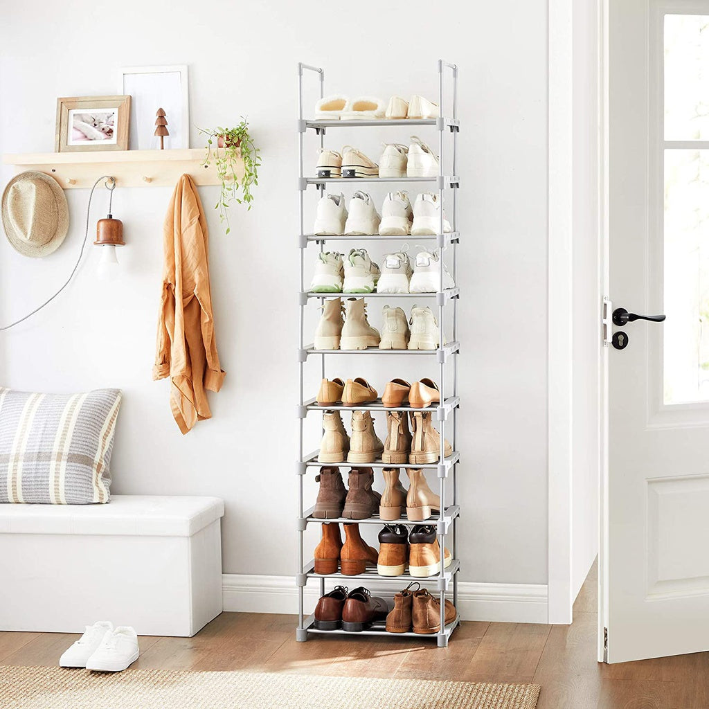 SONGMICS 10-Tier Metal Shoe Rack Customizable Design Grey - Cosy Abode