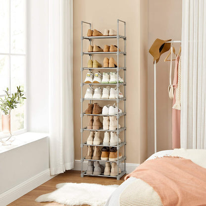 SONGMICS 10-Tier Metal Shoe Rack Customizable Design Grey - Cosy Abode