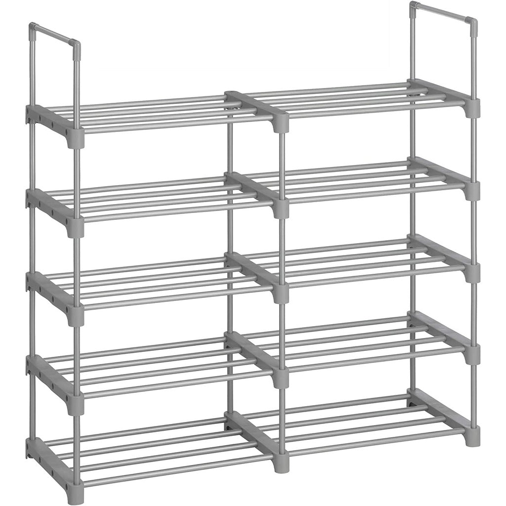 SONGMICS 10-Tier Metal Shoe Rack Customizable Design Grey - Cosy Abode