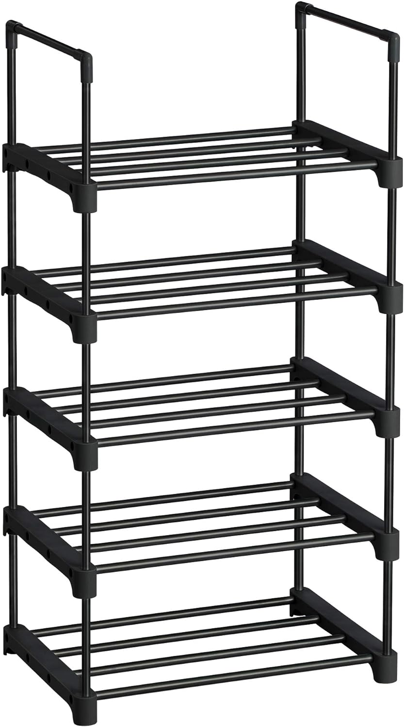 SONGMICS 5 Tier Metal Shoe Rack for 10 Pairs of Shoes Black - Cosy Abode