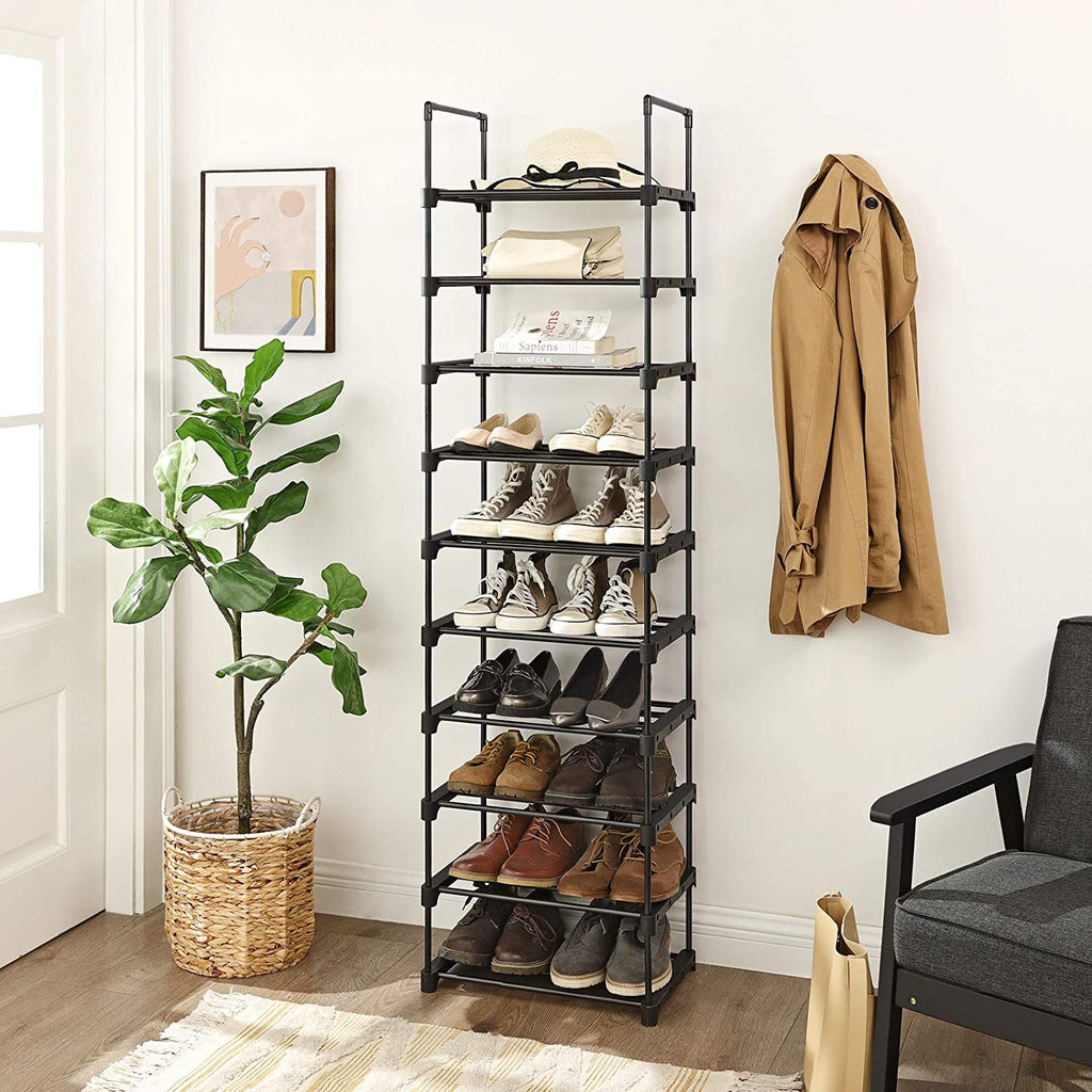 SONGMICS 10-Tier Metal Shoe Rack Customizable Design Black - Cosy Abode