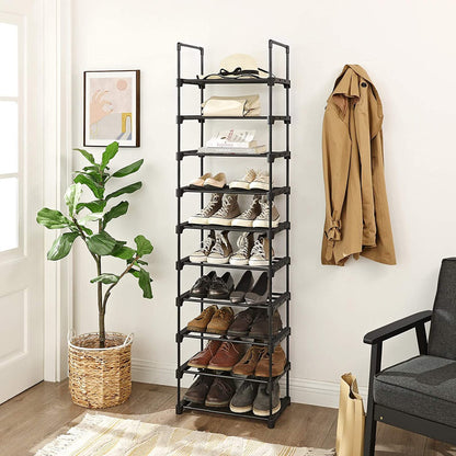 SONGMICS 10-Tier Metal Shoe Rack Customizable Design Black - Cosy Abode