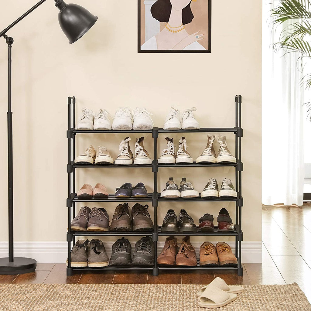 SONGMICS 10-Tier Metal Shoe Rack Customizable Design Black - Cosy Abode