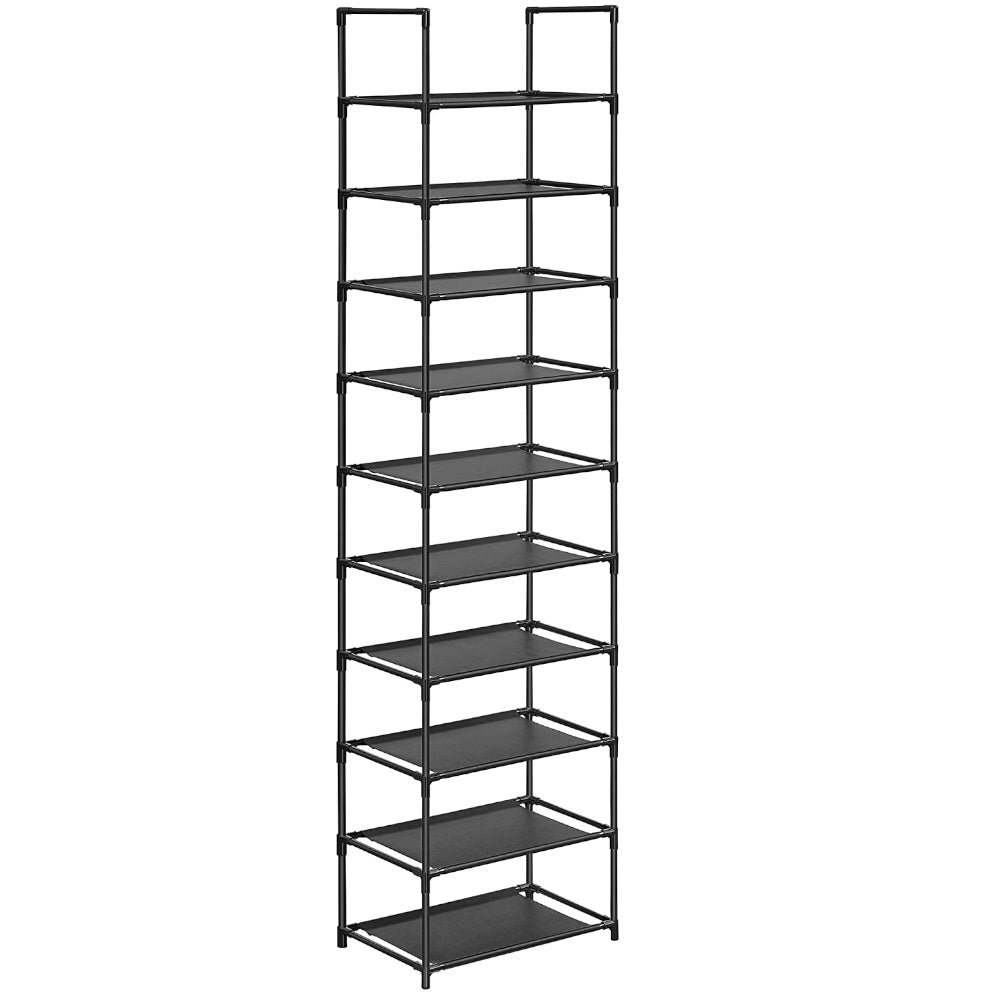 SONGMICS 10 Tier Metal Shoe Rack Non-Woven Fabric Shelves Black - Cosy Abode