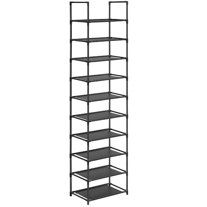 SONGMICS 10 Tier Metal Shoe Rack Non-Woven Fabric Shelves Black - Cosy Abode