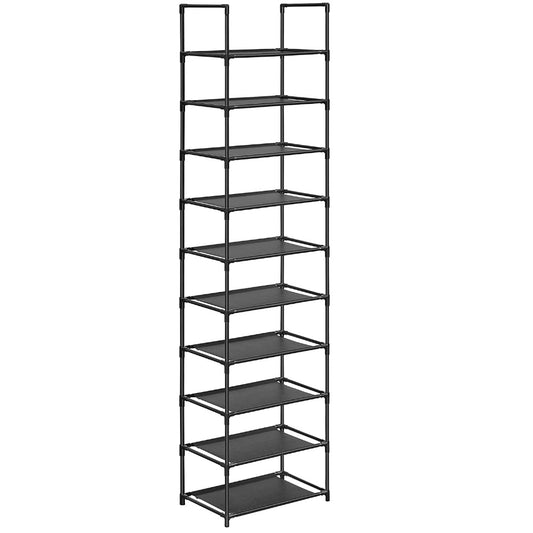 SONGMICS 10 Tier Metal Shoe Rack Non-Woven Fabric Shelves Black - Cosy Abode