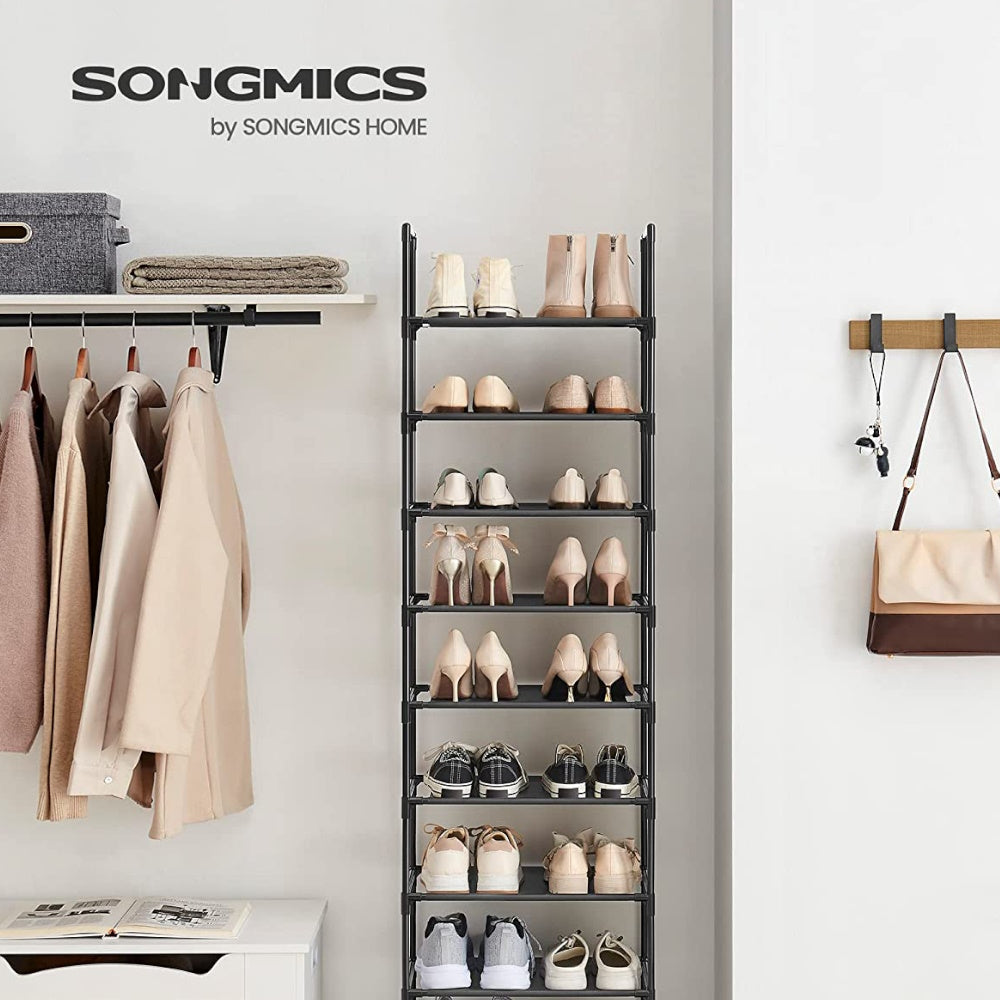 SONGMICS 10 Tier Metal Shoe Rack Non-Woven Fabric Shelves Black - Cosy Abode
