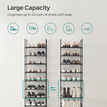 SONGMICS 10 Tier Metal Shoe Rack Non-Woven Fabric Shelves Black - Cosy Abode