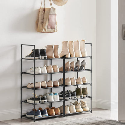 SONGMICS 10 Tier Metal Shoe Rack Non-Woven Fabric Shelves Black - Cosy Abode