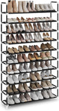 SONGMICS 10 Tier Metal Shoe Rack for 50 Pairs Non-Woven Fabric Shelves Black - Cosy Abode