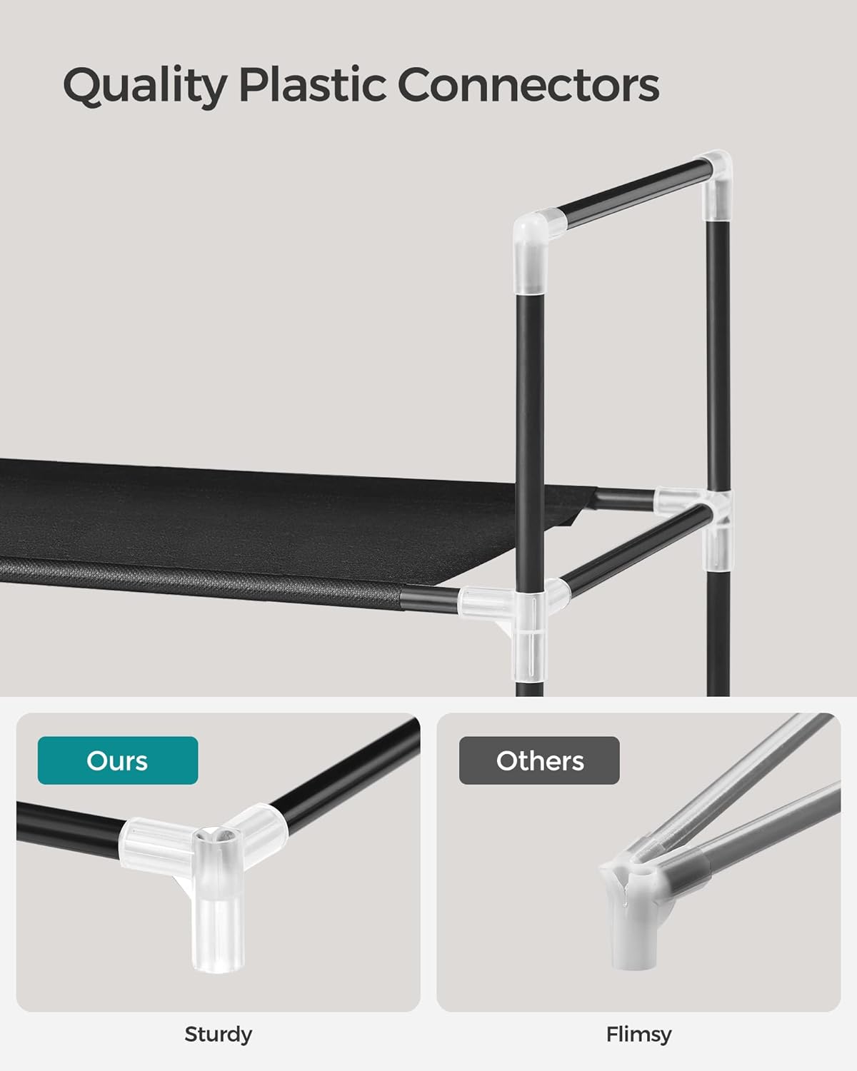 SONGMICS 10 Tier Metal Shoe Rack for 50 Pairs Non-Woven Fabric Shelves Black - Cosy Abode