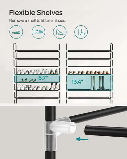 SONGMICS 10 Tier Metal Shoe Rack for 50 Pairs Non-Woven Fabric Shelves Black - Cosy Abode