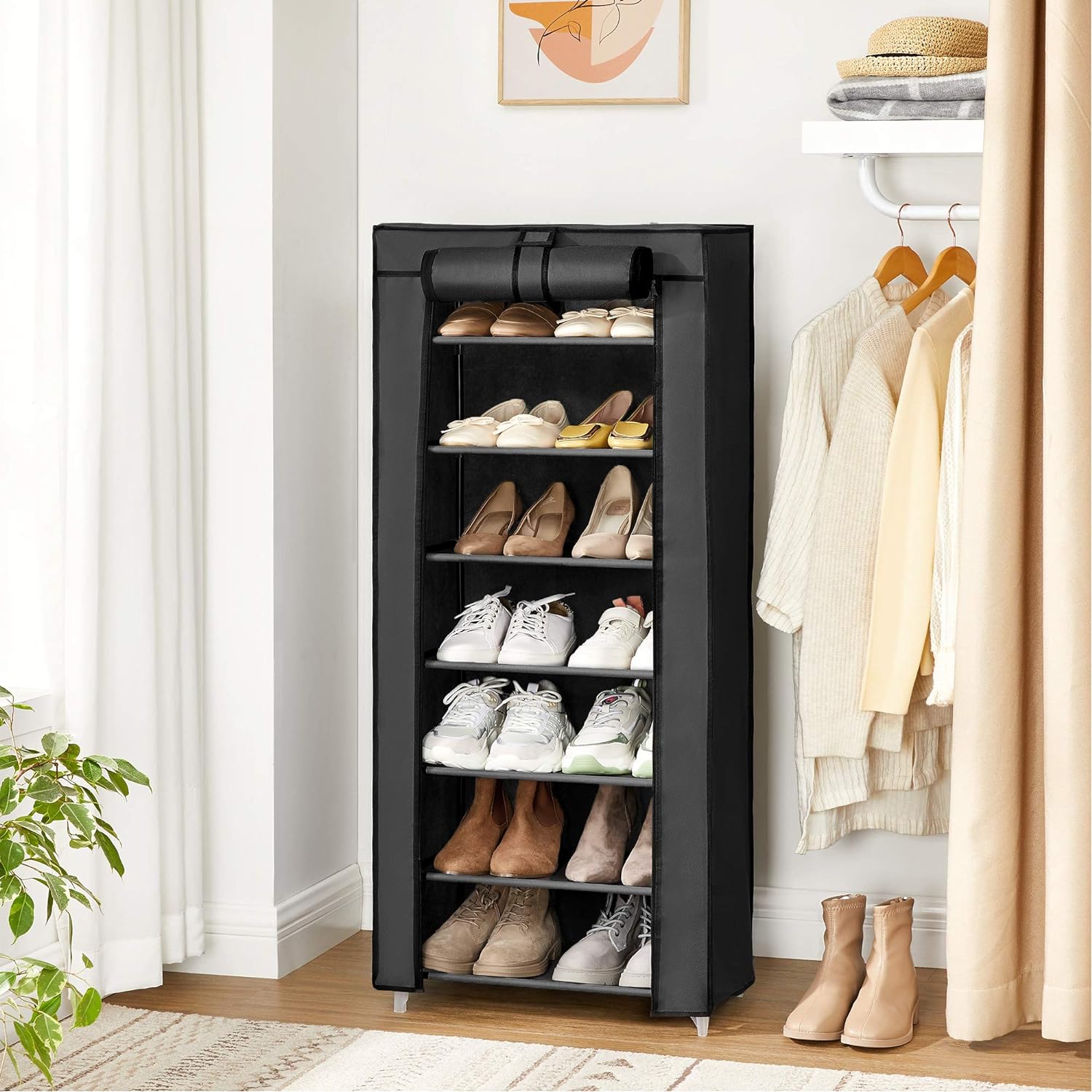 SONGMICS 7 Tier Shoe Rack for 14-20 Pairs of Shoes Nonwoven Fabric Cover Black - Cosy Abode