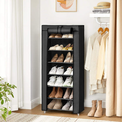 SONGMICS 7 Tier Shoe Rack for 14-20 Pairs of Shoes Nonwoven Fabric Cover Black - Cosy Abode