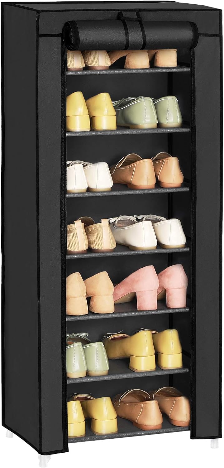 SONGMICS 7 Tier Shoe Rack for 14-20 Pairs of Shoes Nonwoven Fabric Cover Black - Cosy Abode