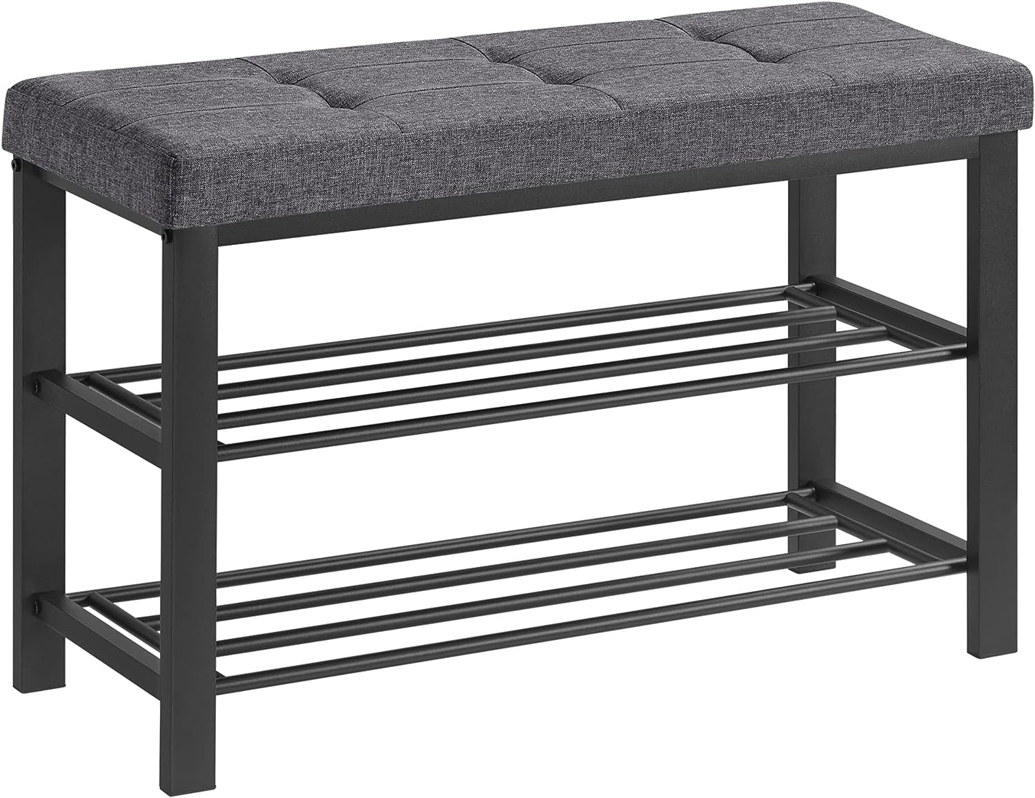 SONGMICS 3-Tier Metal Shoe Bench Storage Foam Padded Seat Dark Grey and Black - Cosy Abode