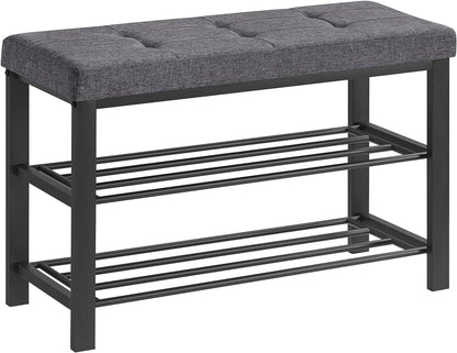 SONGMICS 3-Tier Metal Shoe Bench Storage Foam Padded Seat Dark Grey and Black - Cosy Abode