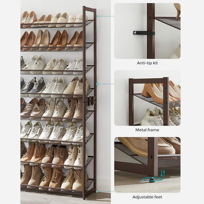 SONGMICS 8-Tier Shoe Rack Storage 32 pairs with Adjustable Shelves Bronze - Cosy Abode