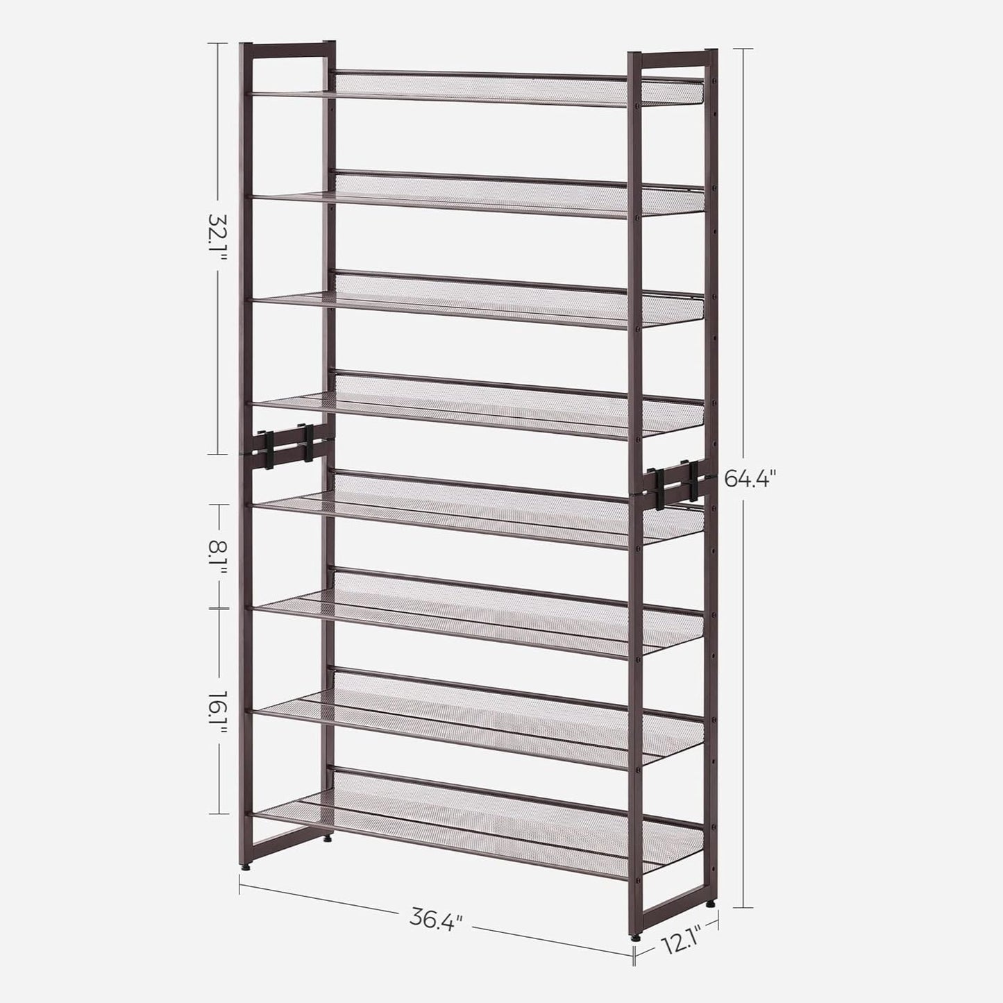 SONGMICS 8-Tier Shoe Rack Storage 32 pairs with Adjustable Shelves Bronze - Cosy Abode
