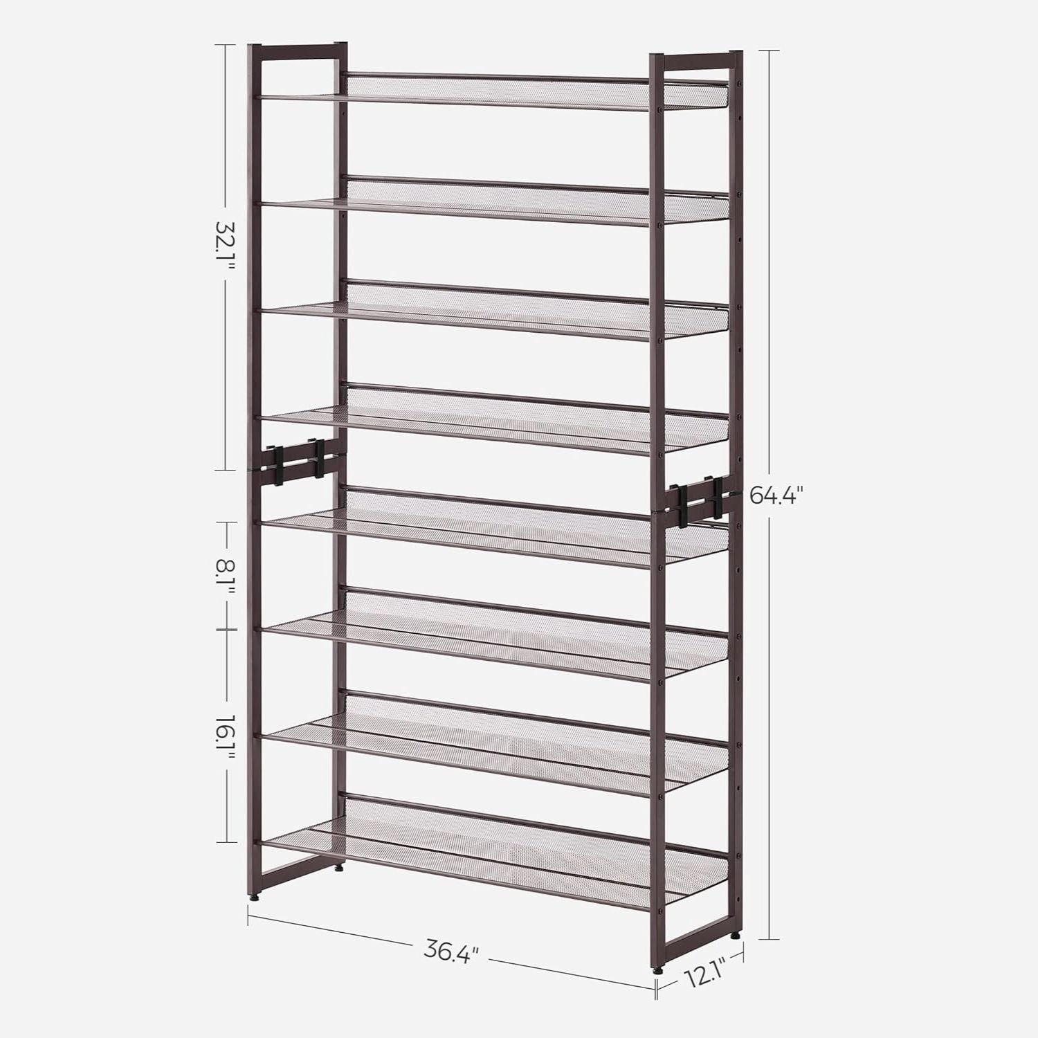SONGMICS 8-Tier Shoe Rack Storage 32 pairs with Adjustable Shelves Bronze - Cosy Abode