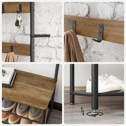 VASAGLE Coat Stand with Shoe Racks Walnut Brown/Black - Cosy Abode