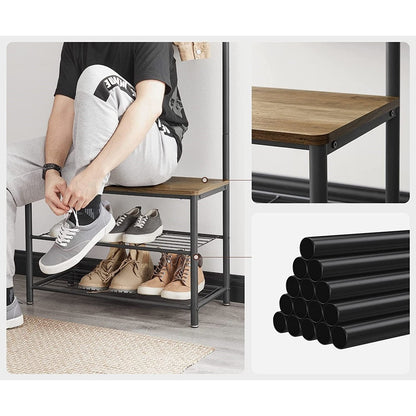 VASAGLE Coat Stand with Shoe Racks Walnut Brown/Black - Cosy Abode