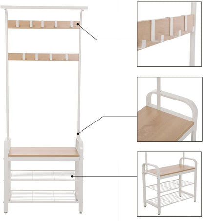 VASAGLE Coat Rack Stand 175cm White - Cosy Abode
